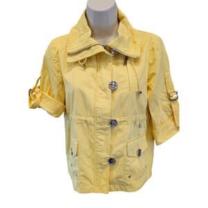 AK Anne Klein Yellow Spring Jacket Raincoat 3/4 Sleeve Jacket Coat, PS PETITE S